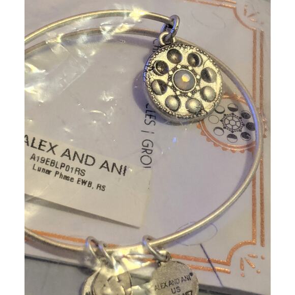 NWT Alex and Ani "LUNAR PHASE" Rafaelian Silver Swarovski Moon Charm Bracelet - Picture 1 of 4